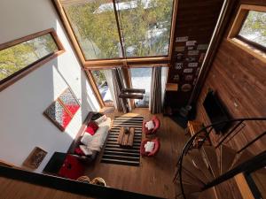 an overhead view of a living room with windows at The Loft in Las Trancas