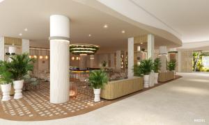 eine Darstellung einer Hotellobby mit Palmen in der Unterkunft Riu Ventura - All Inclusive in Cancún + 17 Fotos