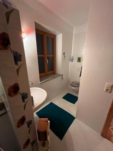 a small bathroom with a toilet and a sink at Ferienwohnung Mariana in Bad Ischl +4 photos