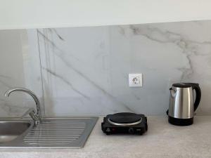 a toaster sitting on a kitchen counter next to a sink at Hector's studios in Kalamaki