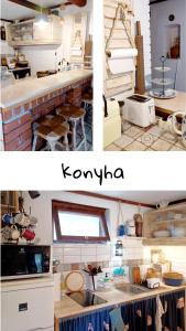 una cocina con fregadero y encimera en MARaBU Vendégház, en Balatonberény