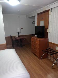a bedroom with a bed and a television on a dresser at Hampton Motel in Hampton