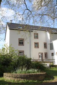 a large white house with a garden in front of it at Eifel-Ferienhaus, Haus Achtzehn77 in Bitburg