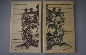 dos ilustraciones de una mujer y un hombre en Casa Turiddu, en Taormina