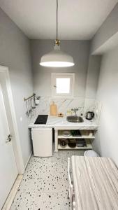 a small kitchen with a sink and a counter at Nine Muses Apartments in Kavos