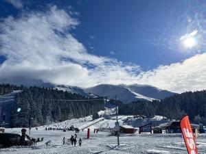 eine Gruppe von Personen auf einer schneebedeckten Skipiste in der Unterkunft Studio central au Lioran avec terrasse et parking - FR-1-787-125 in Laveissière