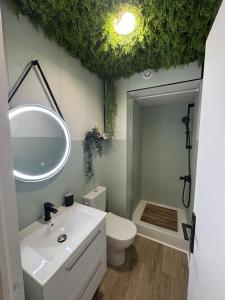 a bathroom with a white sink and a toilet at Studio Le saint Clair centre port in Cap d'Agde