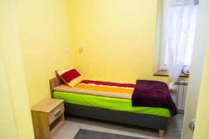 a small bed in a room with a window at Apartament przy Rynku in Ostrowiec Świętokrzyski