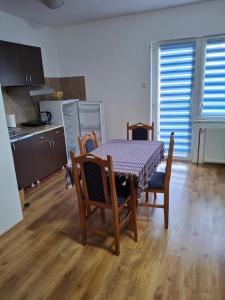 a dining room table and chairs in a kitchen at Apartmani Popovic in Vrdnik
