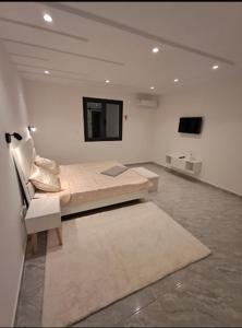 a bedroom with a bed and a couch and a chair at Villa Djerba hood in Banī Dinhet +3 photos
