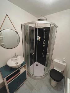 a bathroom with a shower with a sink and a toilet at Individual Guest House - Between Paris and Disneyland in Vaires-sur-Marne