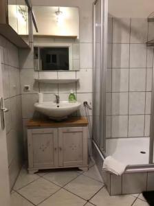 a bathroom with a sink and a shower at Schlafen wie Prinzessinen in Kempten Schlösschen in Kempten