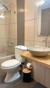 a bathroom with a toilet and a sink at Naxos City Haven in Naxos Chora +8 photos