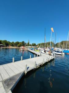 a dock with boats in a marina on the water at Parva Domus in Xanten