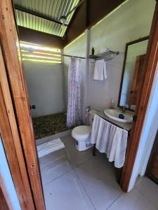 a bathroom with a toilet and a sink and a mirror at Boca Tapada Inn in Boca Tapada +115 photos