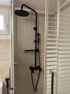 a shower in a bathroom with a glass door at Seebloom in Perea +24 photos