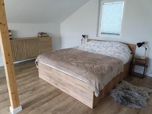 a bedroom with a bed and a window at Pigwowcowe Zacisze in Grabowa