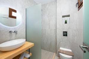 a bathroom with a sink and a toilet and a mirror at Opalium Beach Front Suites in Potos