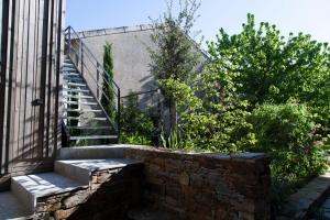 a set of stairs next to a brick wall at Maison colorée dans un jardin in Gaillac
