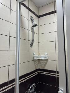 una ducha con cabezal de ducha en un baño en Lamour Apartment, en Ulcinj 18 fotos más