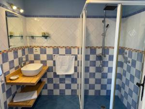 a bathroom with a sink and a shower at Apartamento Picos de Europa in Trasvia