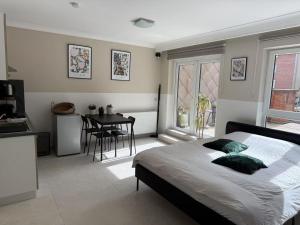 Postel nebo postele na pokoji v ubytování Petit studio charmant rénové fully renovated studio 1 min from the beach at St-Idesbald Koksijde