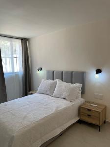 a bedroom with a large bed and a window at Estancia Madera, A short walk to the Maderas beach in Zihuatanejo