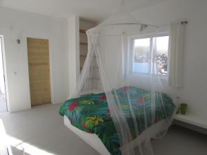 a bedroom with a bed with a mosquito net at Cap-Azul in Porto Novo