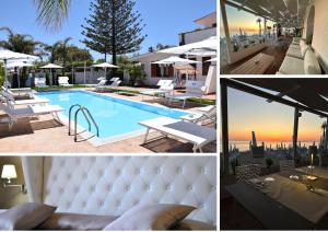 a collage of photos with a pool and a hotel at Villa Blanche Dimora Di Charme in Marsala