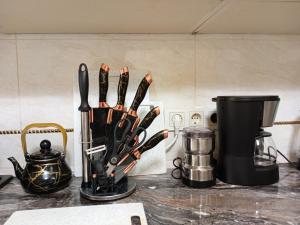 Příslušenství pro přípravu čaje a kávy v ubytování 3 Rooms of the Sun