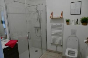 un bagno con doccia, WC e lavandino di Studio neuf à louer à Dinard 3 nuits minimum a Dinard