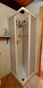 a shower with a glass door in a bathroom at Baita "il Fieniletto" in Bannio