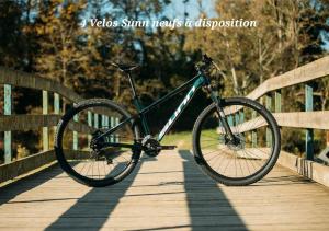 een fiets staat geparkeerd op een houten brug bij Cottage Cap d Agde in Agde