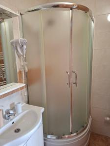 a bathroom with a shower and a sink at House Mara in Korenica