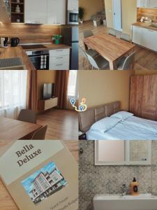 a collage of photos of a kitchen and a room at Апартаменти Bella Deluxe in Ravda