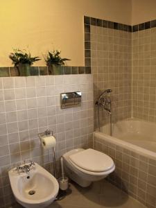 a bathroom with a toilet and a sink and a tub at Stone House Pojata in Starigrad-Paklenica