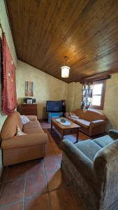 a large living room with couches and a table at Casa Rural Casaplana, grupos grandes, 1500m2 de casa, piscina privada y patio, 2 barbacoas, Zona Prepirineo in Calasanz