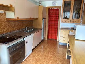 a kitchen with a sink and a stove top oven at Casa Rizzi in Campitello di Fassa