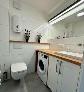 a bathroom with a washing machine and a sink at 7034 Enseling in Dahme