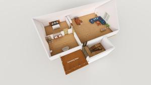 aometric view of a floor plan of a room at HARZER HEALING CENTER 2025 Himmlische Landhauswohnung mit Fussbodenheizung,XXL Kochinsel,XXL Regendusche,Modern,Hochwertig,Persönlich,Vollausgestattet in Elbingerode