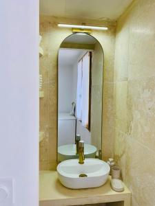 a bathroom with a sink and a mirror at Appartement 2 chambres 2 salles de bains haute ville in Porto-Vecchio +37 photos