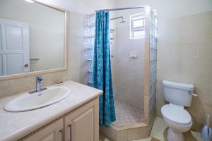 een badkamer met een wastafel, een toilet en een douche bij Best E Villas Providence Ch Ch in Christ Church +20 foto's