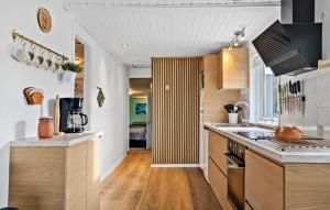 a kitchen with a sink and a counter top at Holiday Home Diernæs Strandby L-675 in Haderslev +17 photos