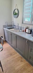 a kitchen with a sink and a counter at Maison Paloumères in Ledeuix