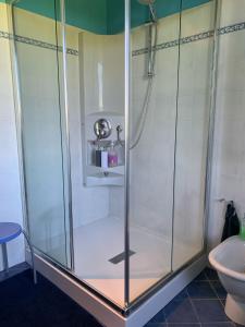 eine Dusche mit Glasabtrennung im Badezimmer in der Unterkunft Sangiligio Countryside Villa, Private Rooms w Kitchen, Bath, Private Entrance, Crema in Crema