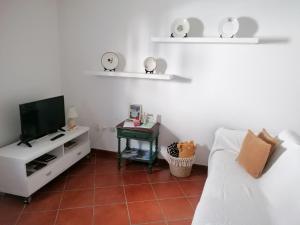 a living room with a tv and a couch at A Casa da Carolina in Mértola