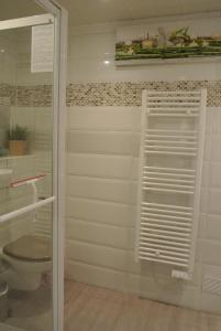 a bathroom with a glass shower with a toilet at Les rives de St Tropez in Saint-Tropez