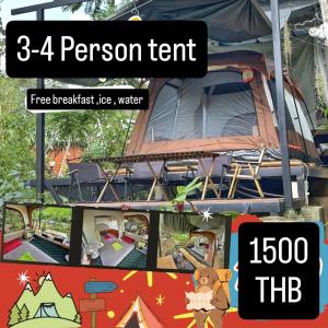 a collage of pictures of a rv with the words person tent at Pingjai Halal Camping in Ban Nong Mai Kaen
