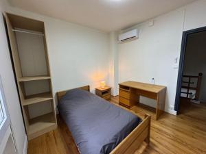 una piccola camera da letto con un letto e una scrivania di Villa Nature à TOULOUSE a Tolosa