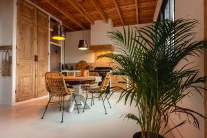 a kitchen with a table and chairs and a plant at Rustic Lake House in Vinkeveen +10 photos